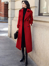 Aurohaya Ankle-Length Double-Breasted Coat Women’s Long Lapel Jacket with Pockets